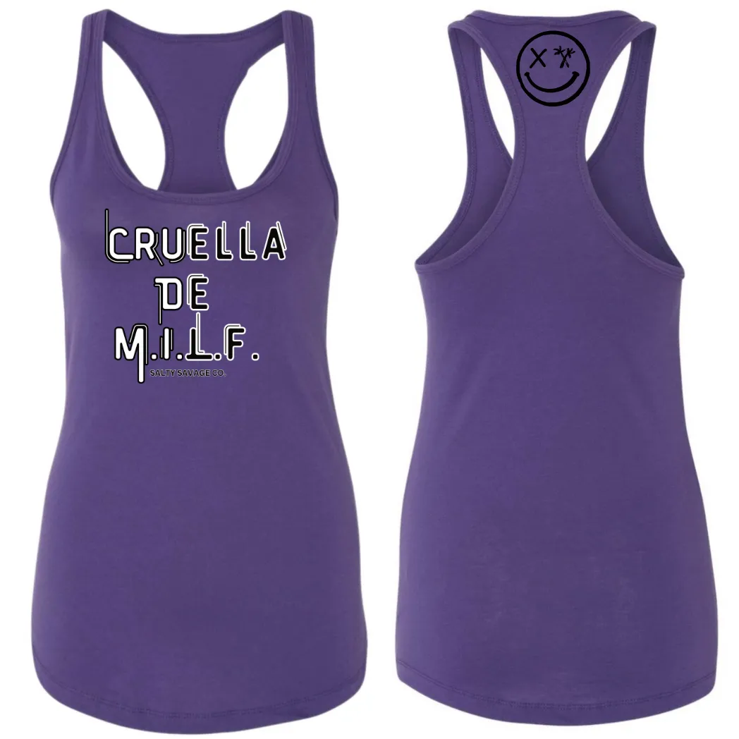 Ladies "CRUELLA DE M.I.L.F." Racerback Tank