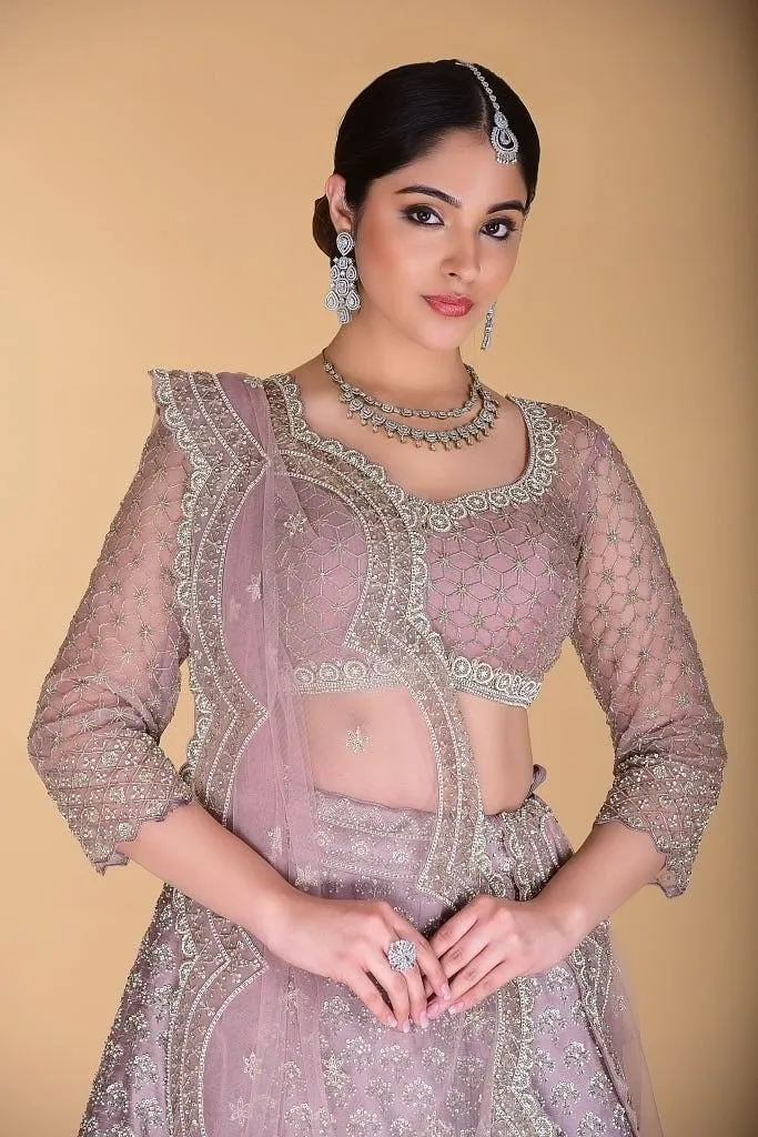 Lilac Embroidered Lehenga set.