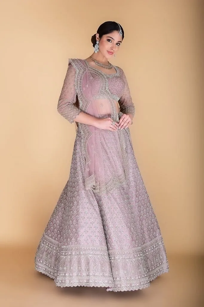 Lilac Embroidered Lehenga set.