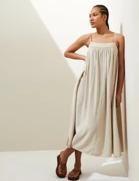 Linen Rich Square Neck Midi Cami Dress