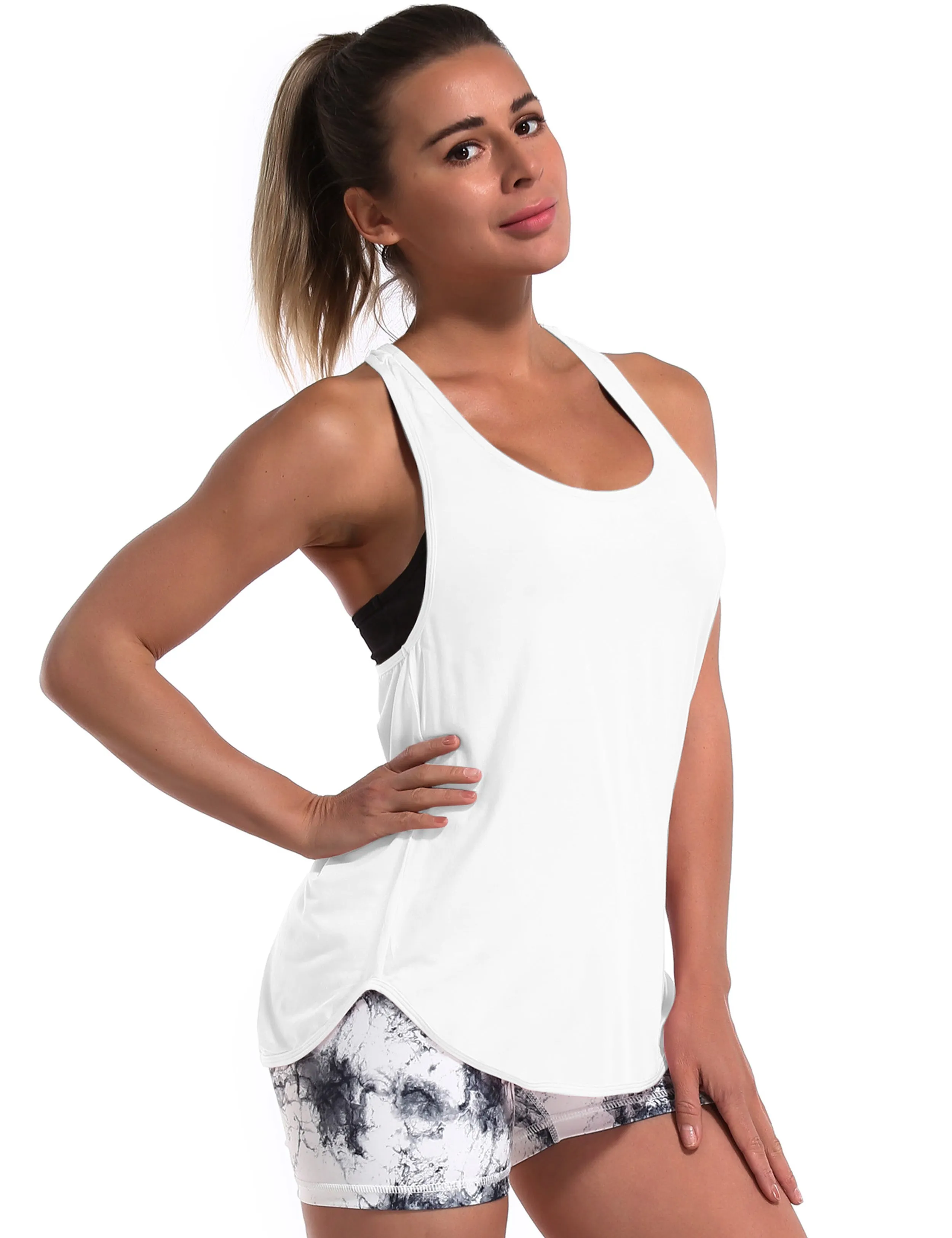 Loose Fit Racerback Tank Top white_yogastudio