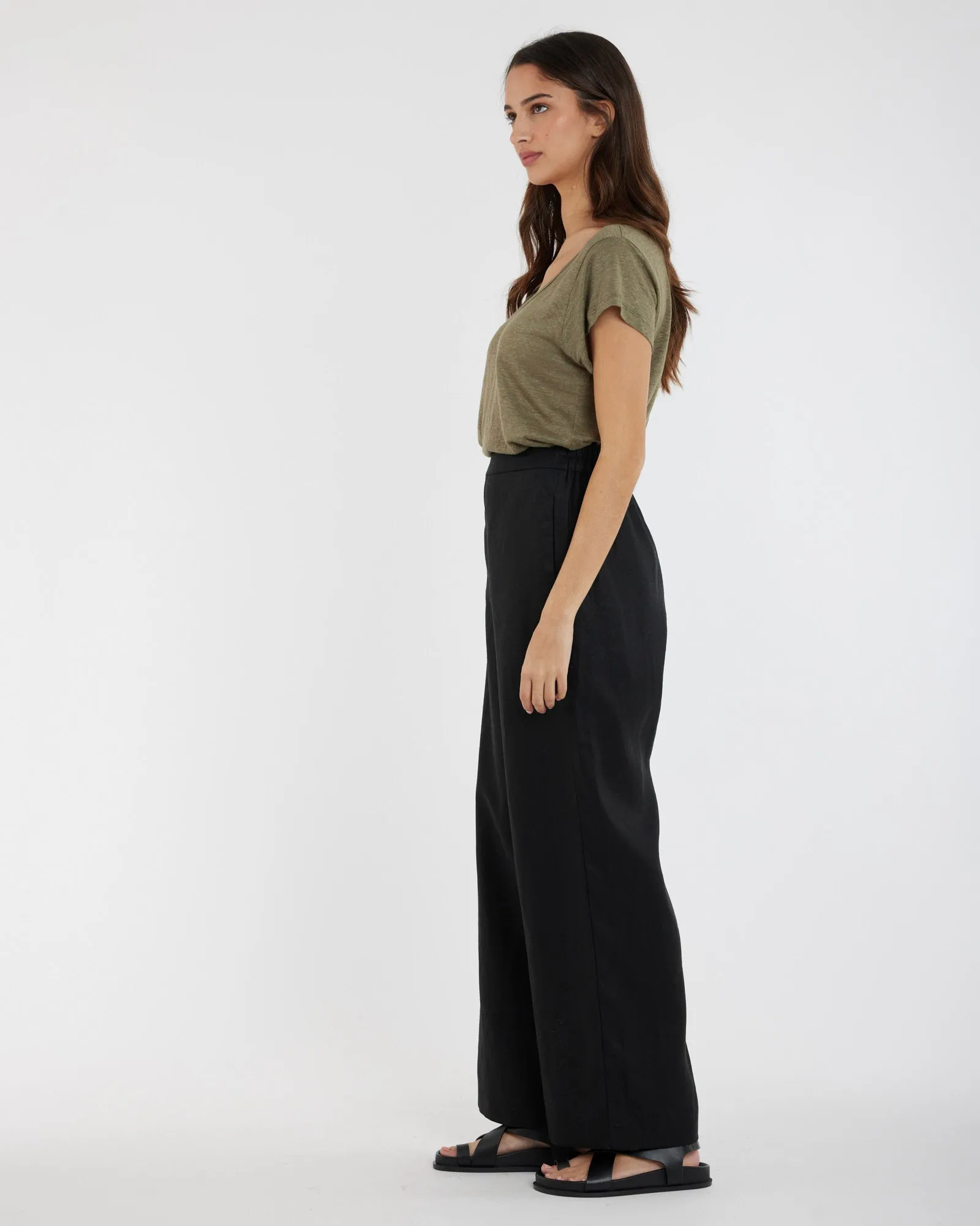 Mabel Linen Pant - Black