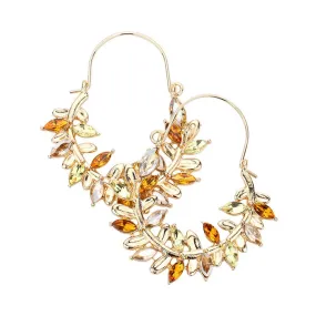 Marquise Stone Embellished Leaf Cluster Dangle Earrings