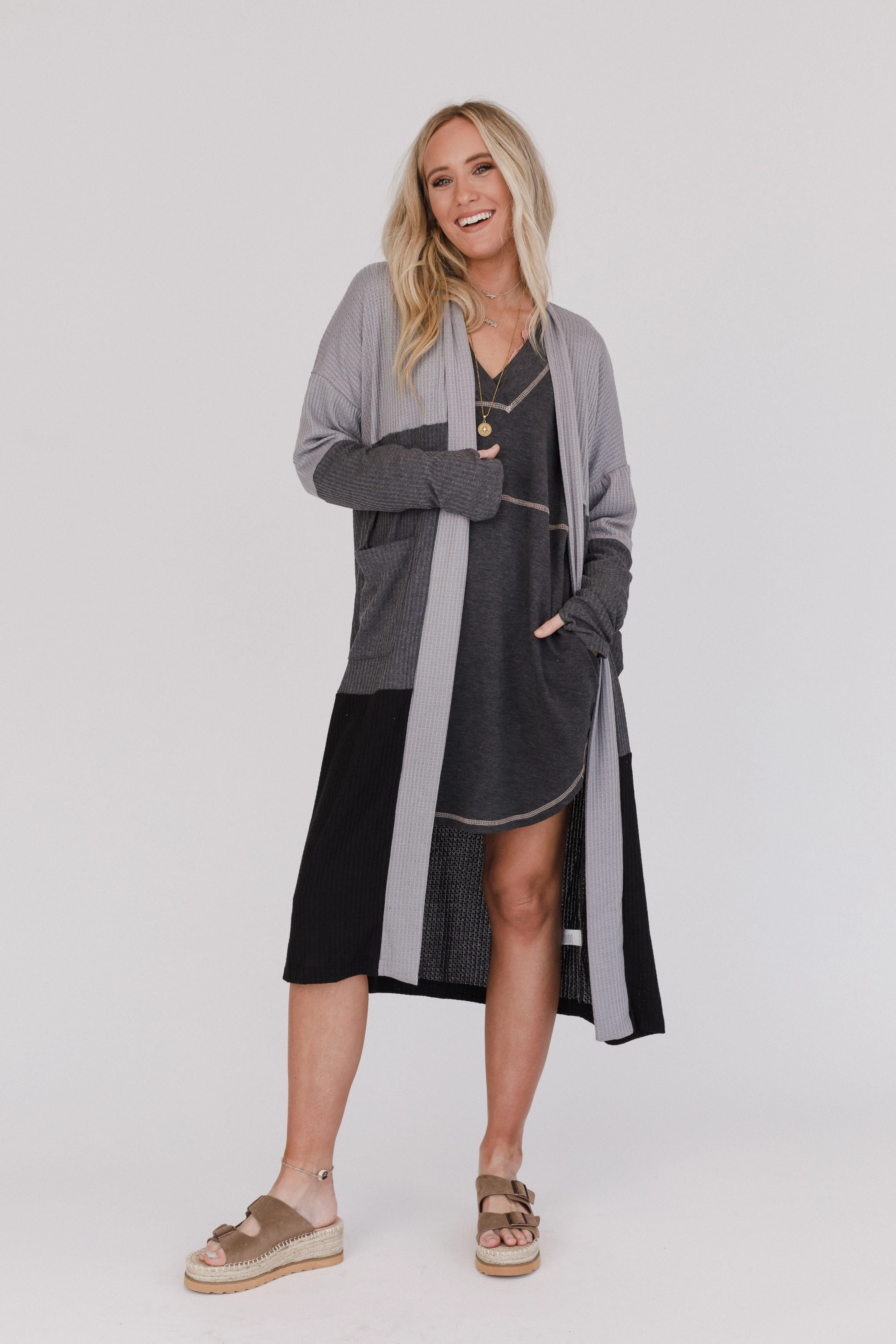 Meadow Long Sleeve Tunic Dress - Charcoal