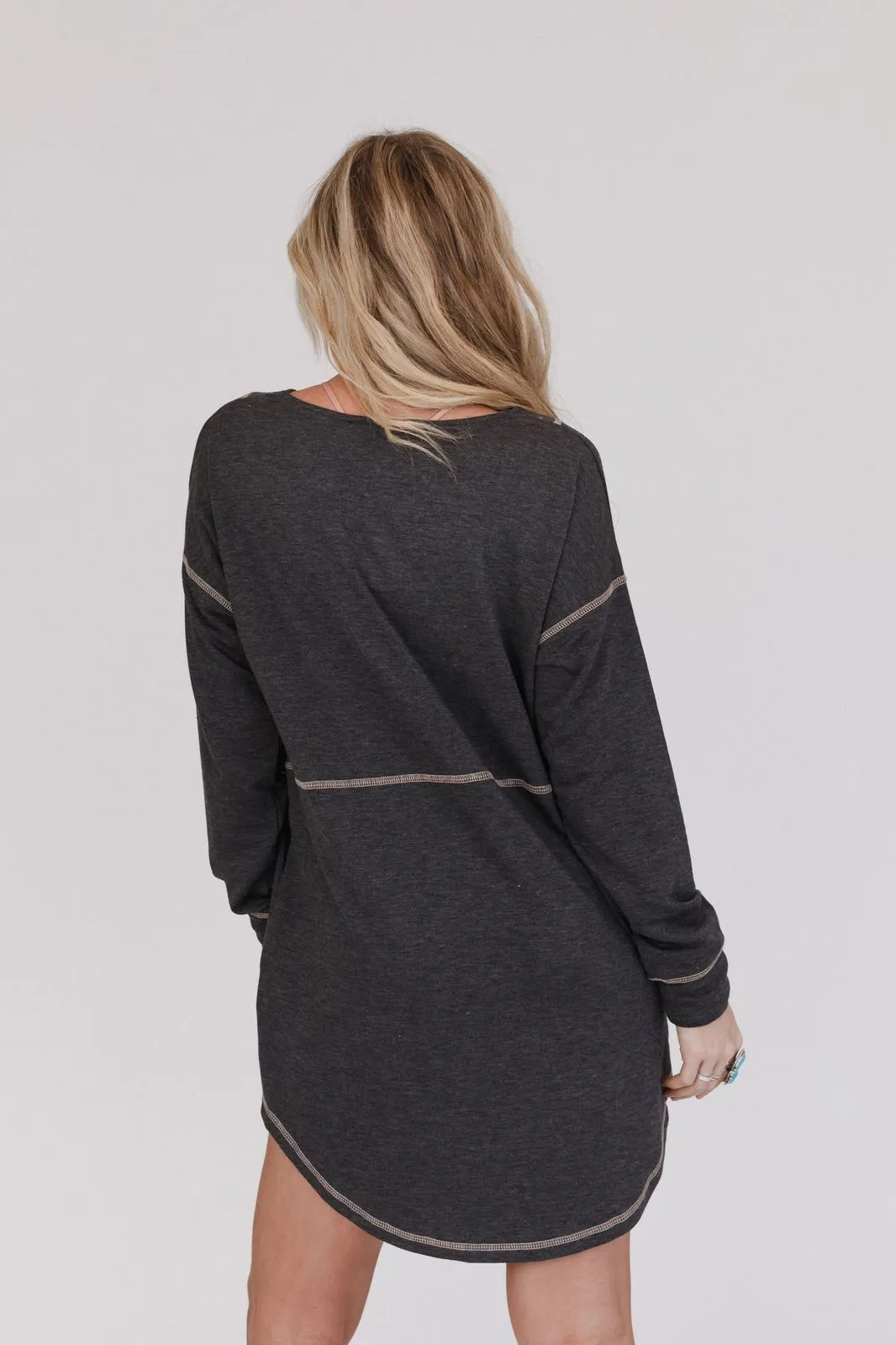 Meadow Long Sleeve Tunic Dress - Charcoal