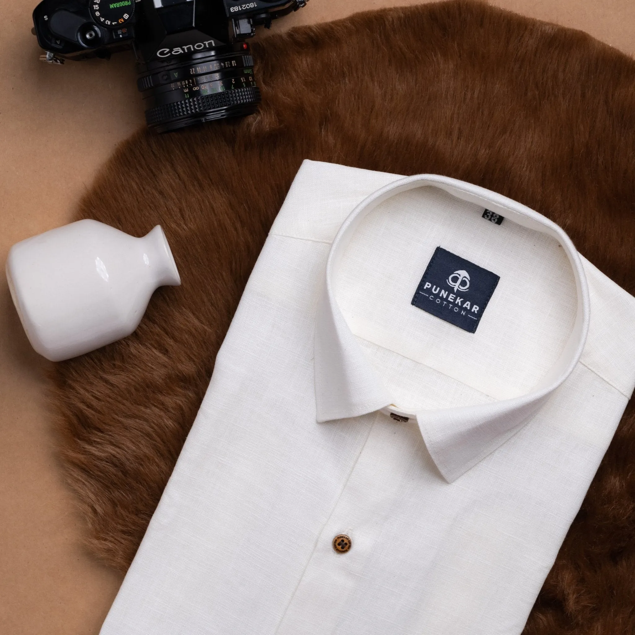 Milky White Color Linen Formal Shirts For Men