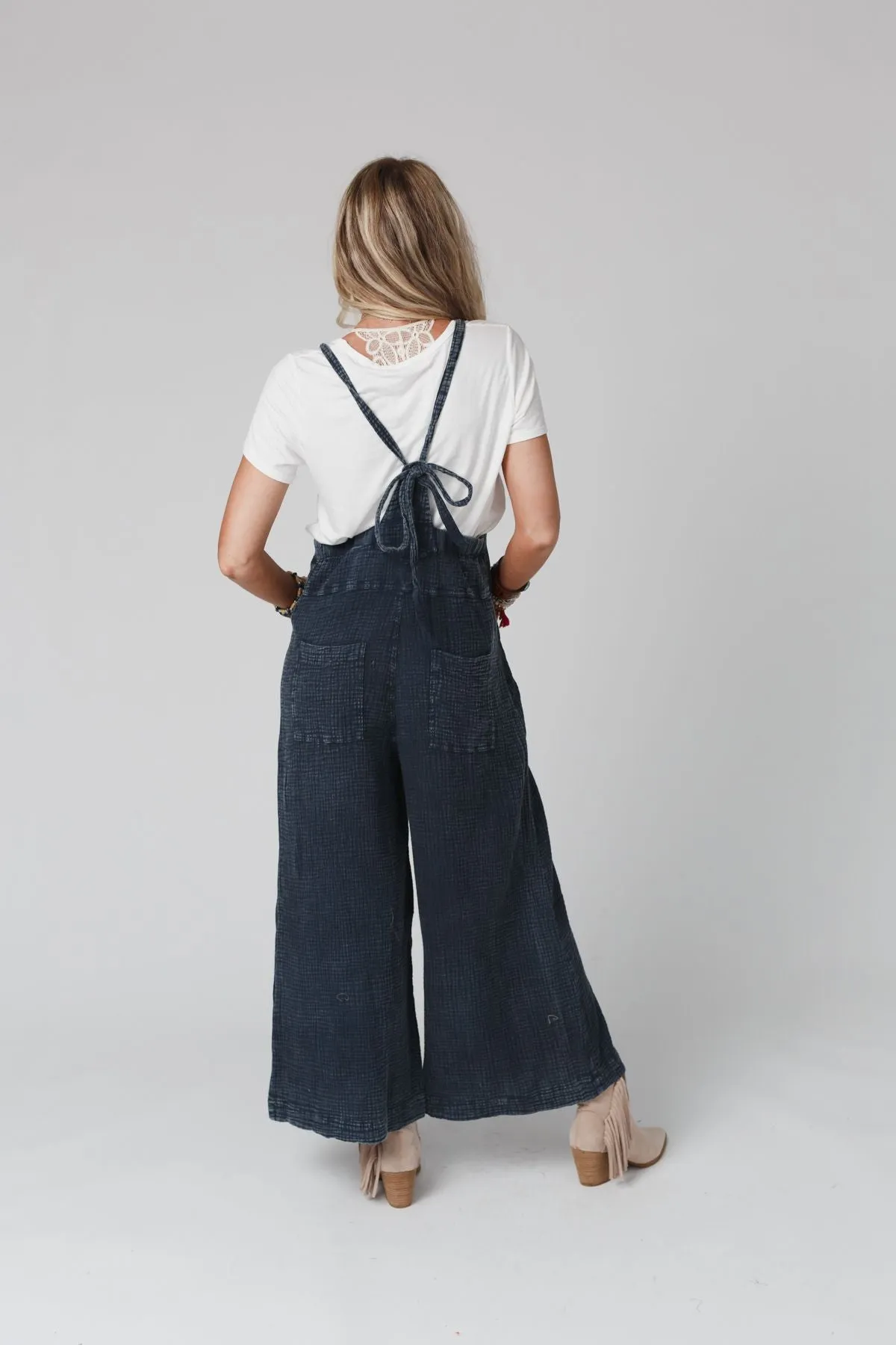 Molly Tie Back Overalls - Faded Denim