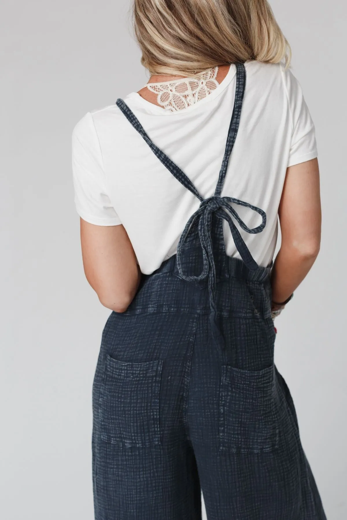 Molly Tie Back Overalls - Faded Denim