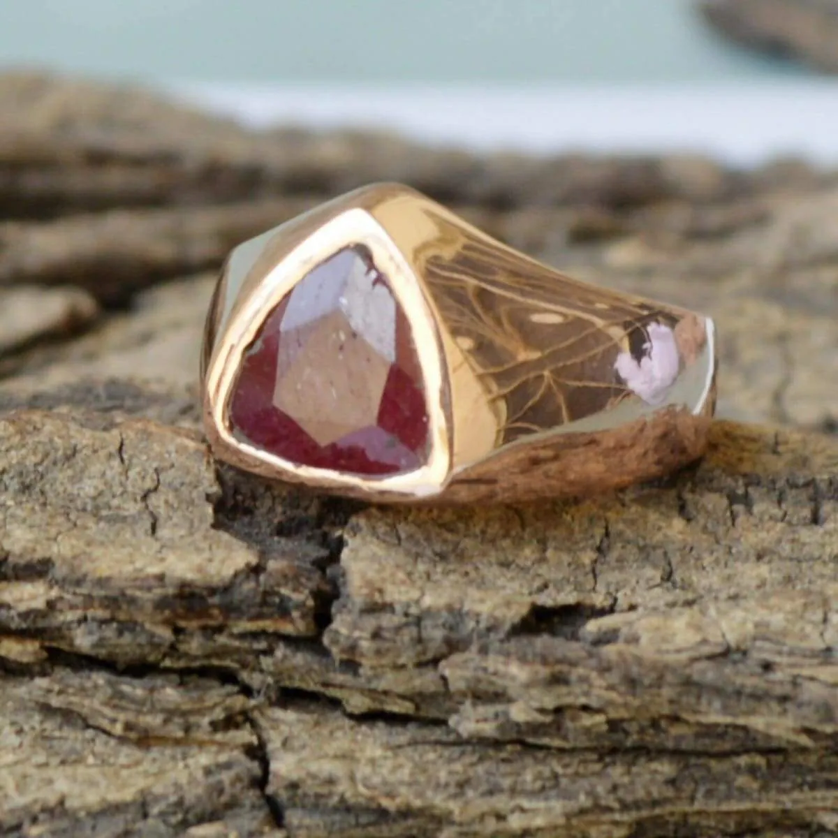 Natural Trillion Red Ruby Gemstone Sterling Silver Rose Gold Filled Nickel Free Ring, Handmade Jewelry, July Birthstone