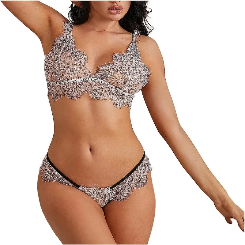 Net Lace Bra panty and Thong Brief Set