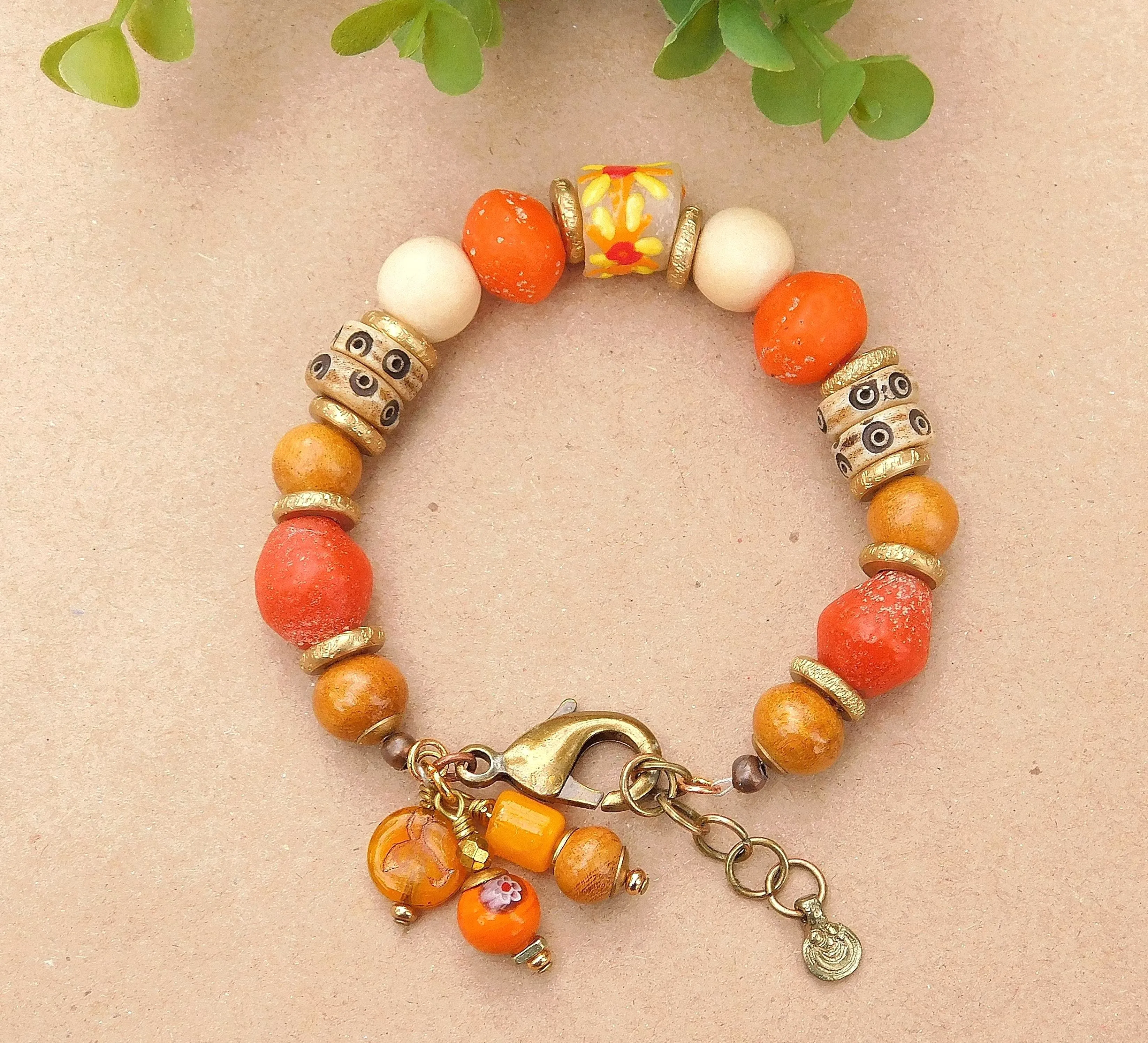 Orange Ancient Style Java Boho Bracelet