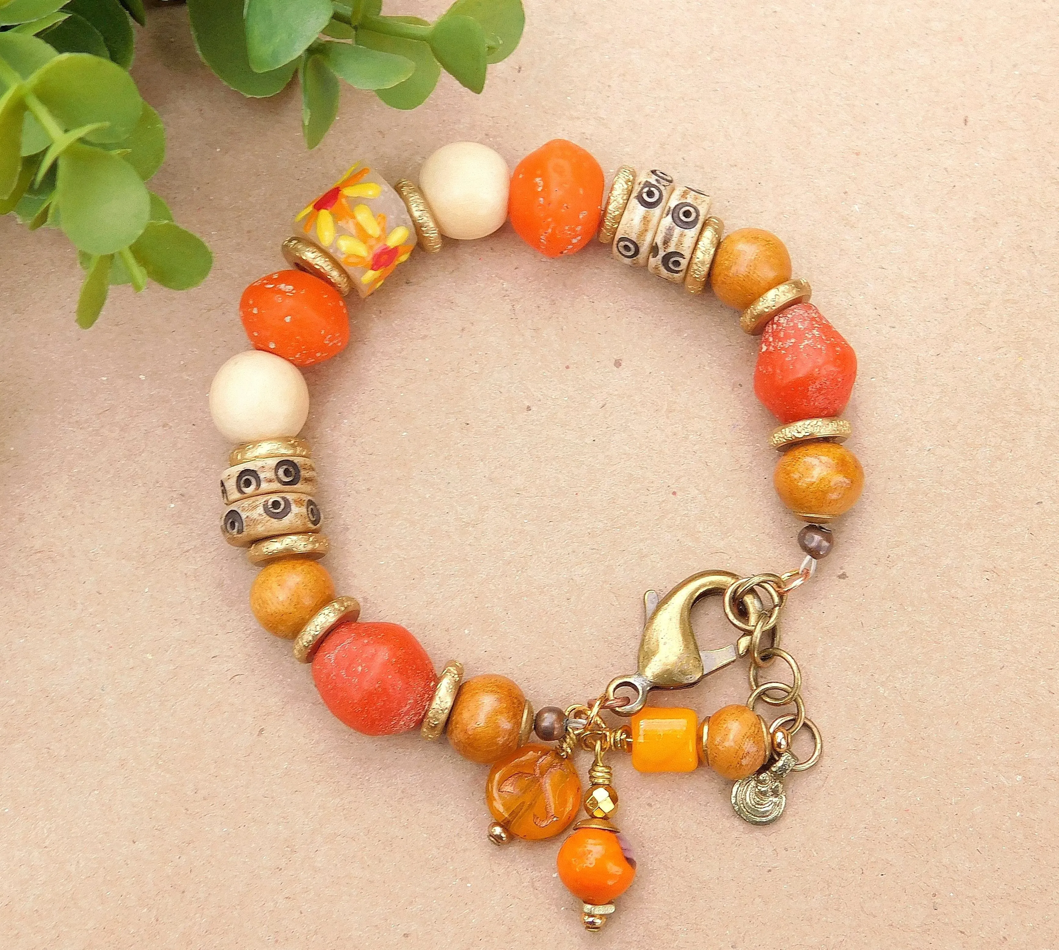 Orange Ancient Style Java Boho Bracelet