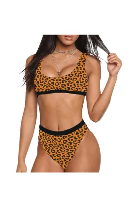 Orange Leopard Print Sport Top & High-Waist Bikini Swimsuit