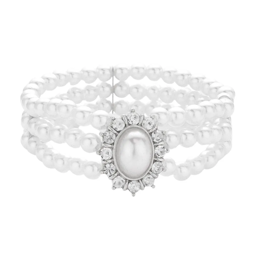 Oval Pearl Accented Stretch Bracelet