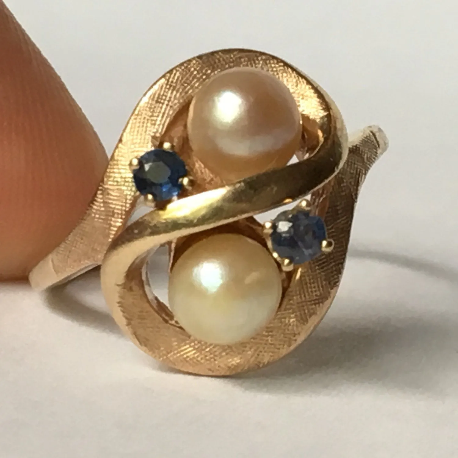 Pearl Spinel Ring. 10K Yellow Gold. Avant Garde. June Birthstone. 4th Anniversary Gift.