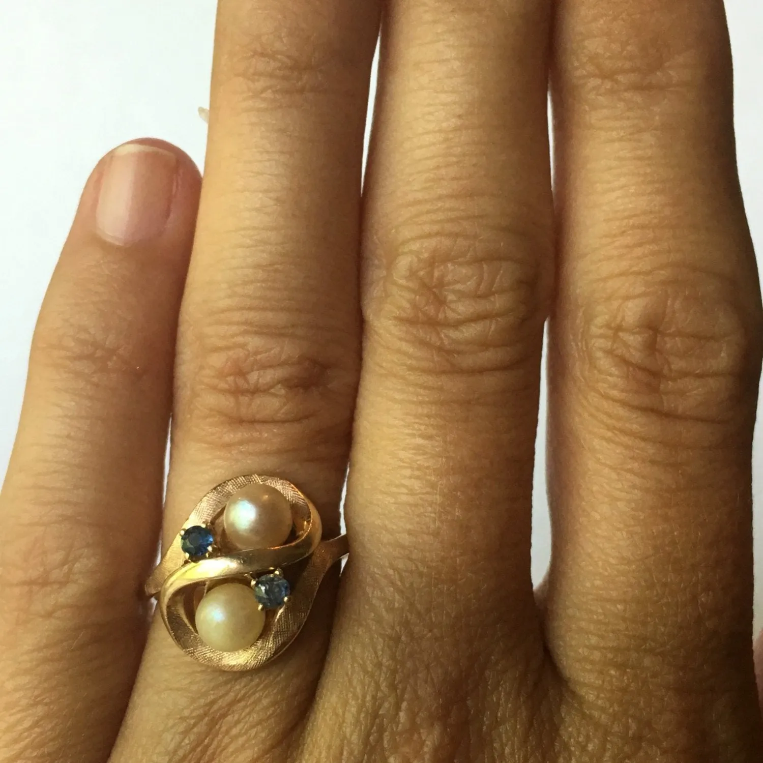 Pearl Spinel Ring. 10K Yellow Gold. Avant Garde. June Birthstone. 4th Anniversary Gift.