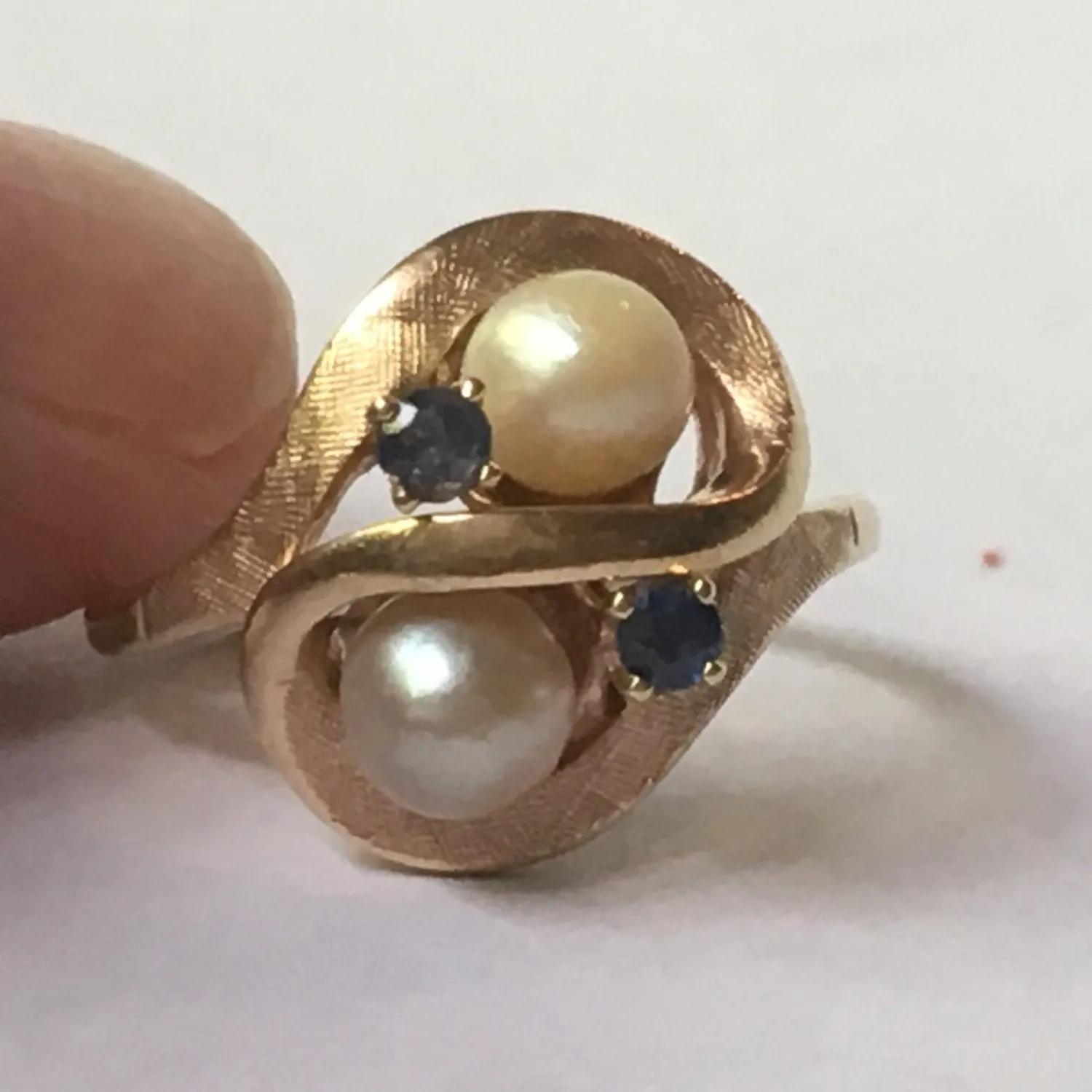 Pearl Spinel Ring. 10K Yellow Gold. Avant Garde. June Birthstone. 4th Anniversary Gift.