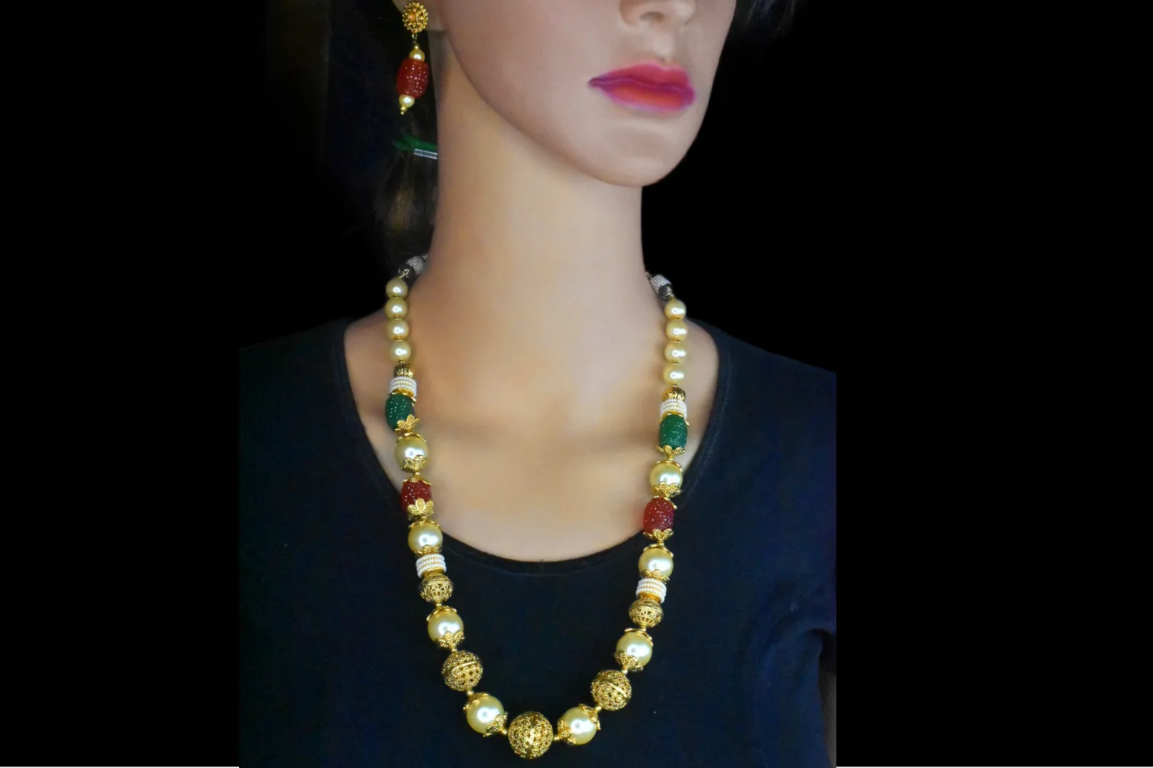 Pearls With Candy Tumbles And Gold Balls Gold Taar Necklace By Asp Fashion Jewellery