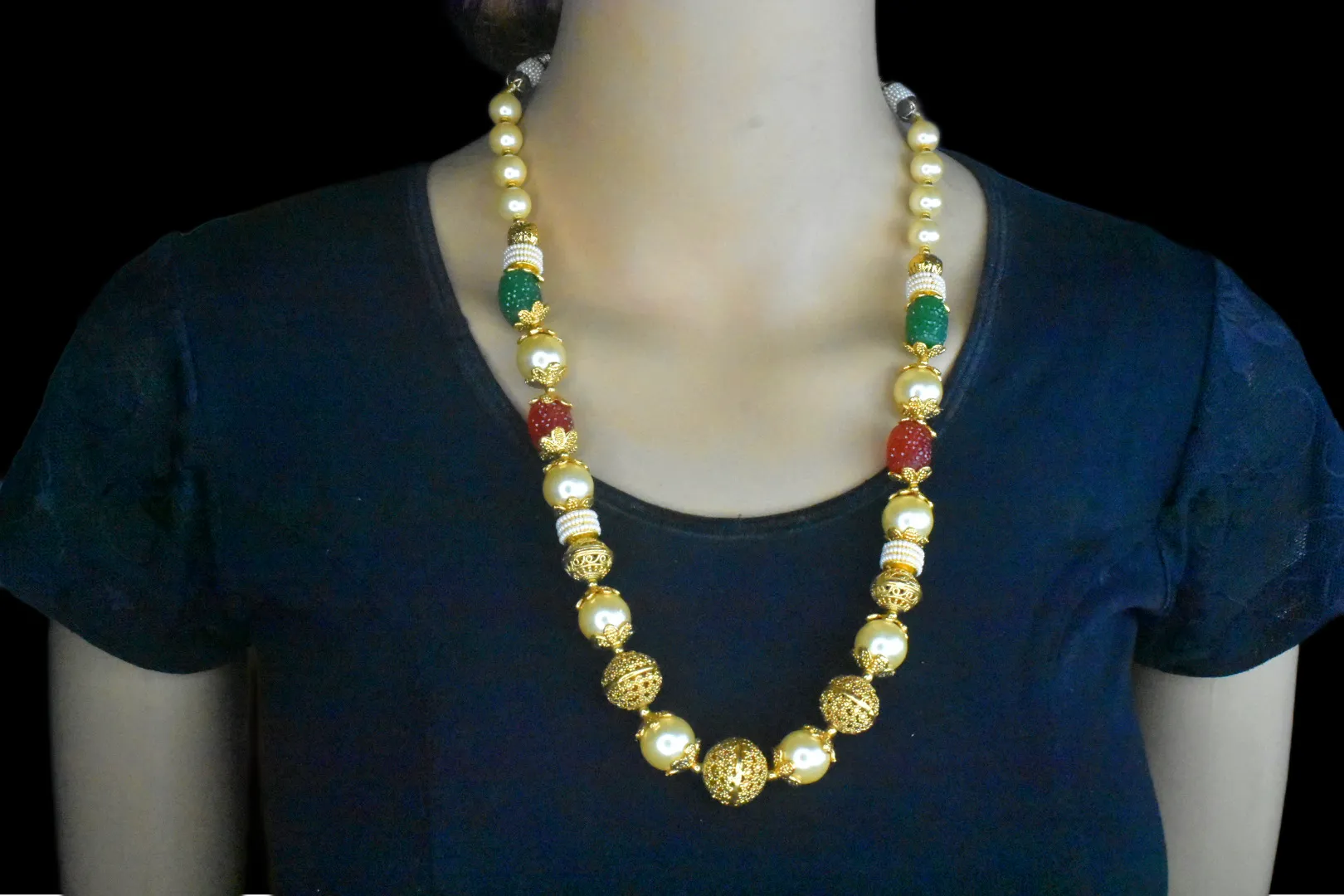 Pearls With Candy Tumbles And Gold Balls Gold Taar Necklace By Asp Fashion Jewellery