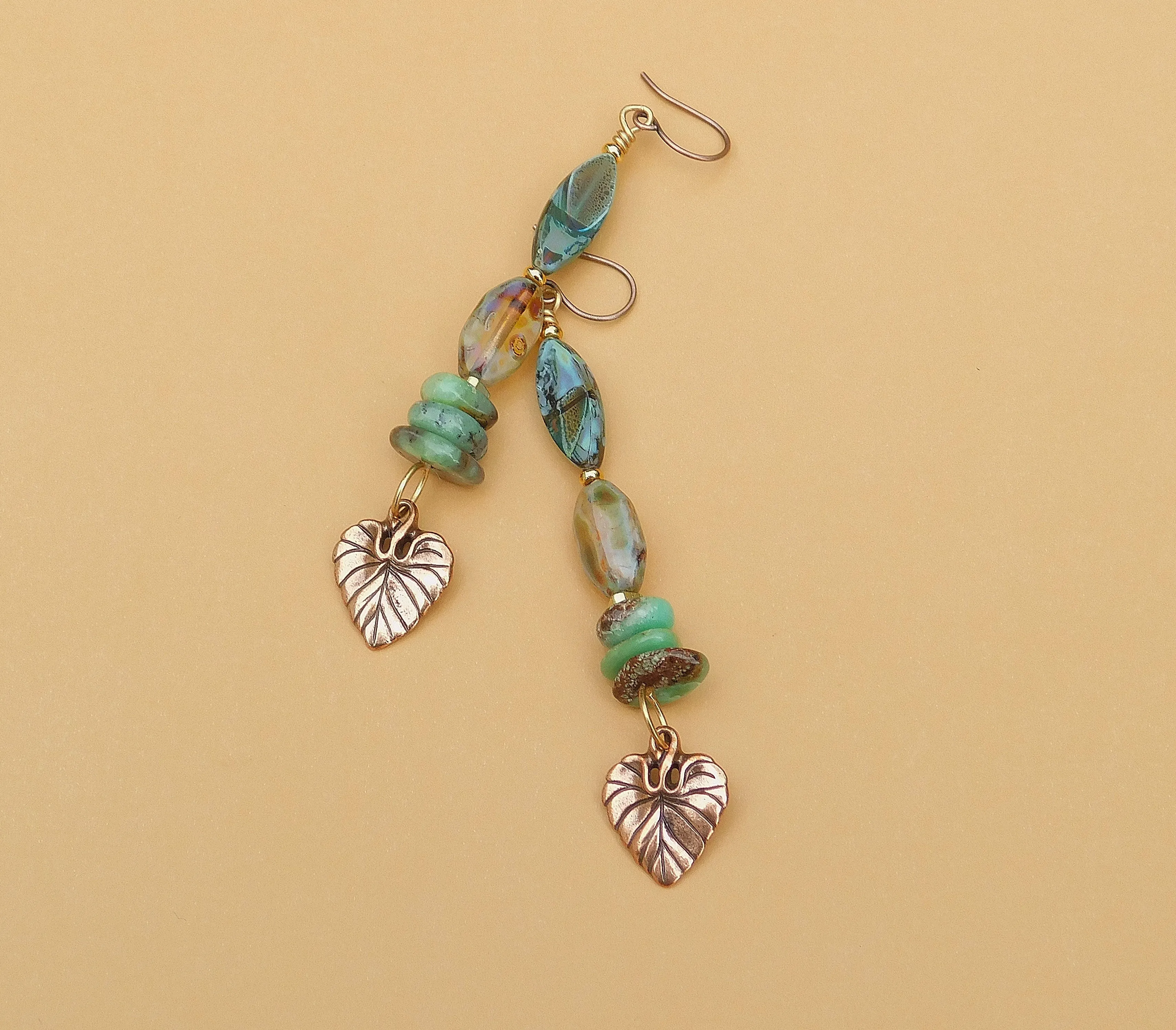 Picasso Czech and Chrysoprase Dangling Earrings