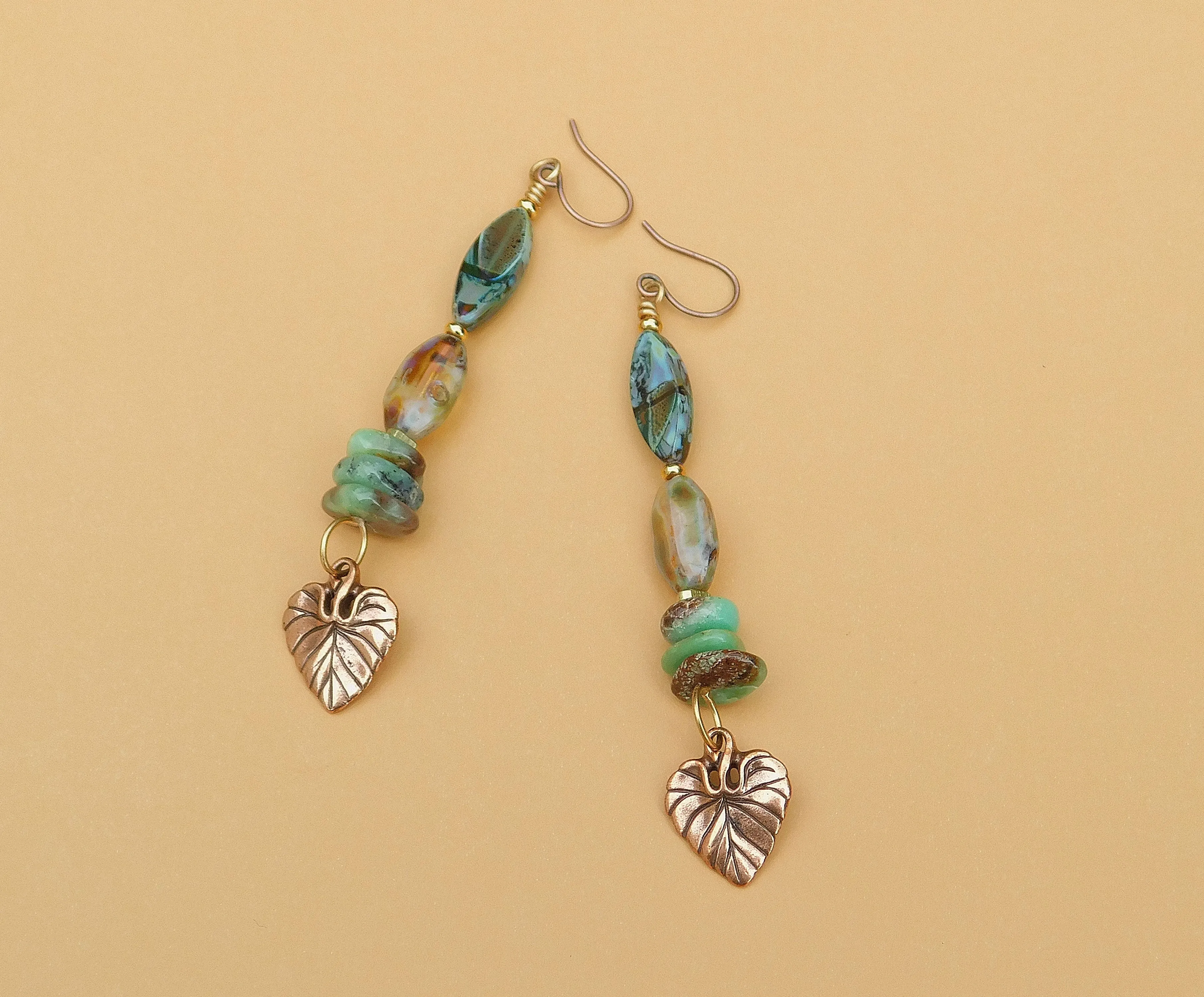 Picasso Czech and Chrysoprase Dangling Earrings