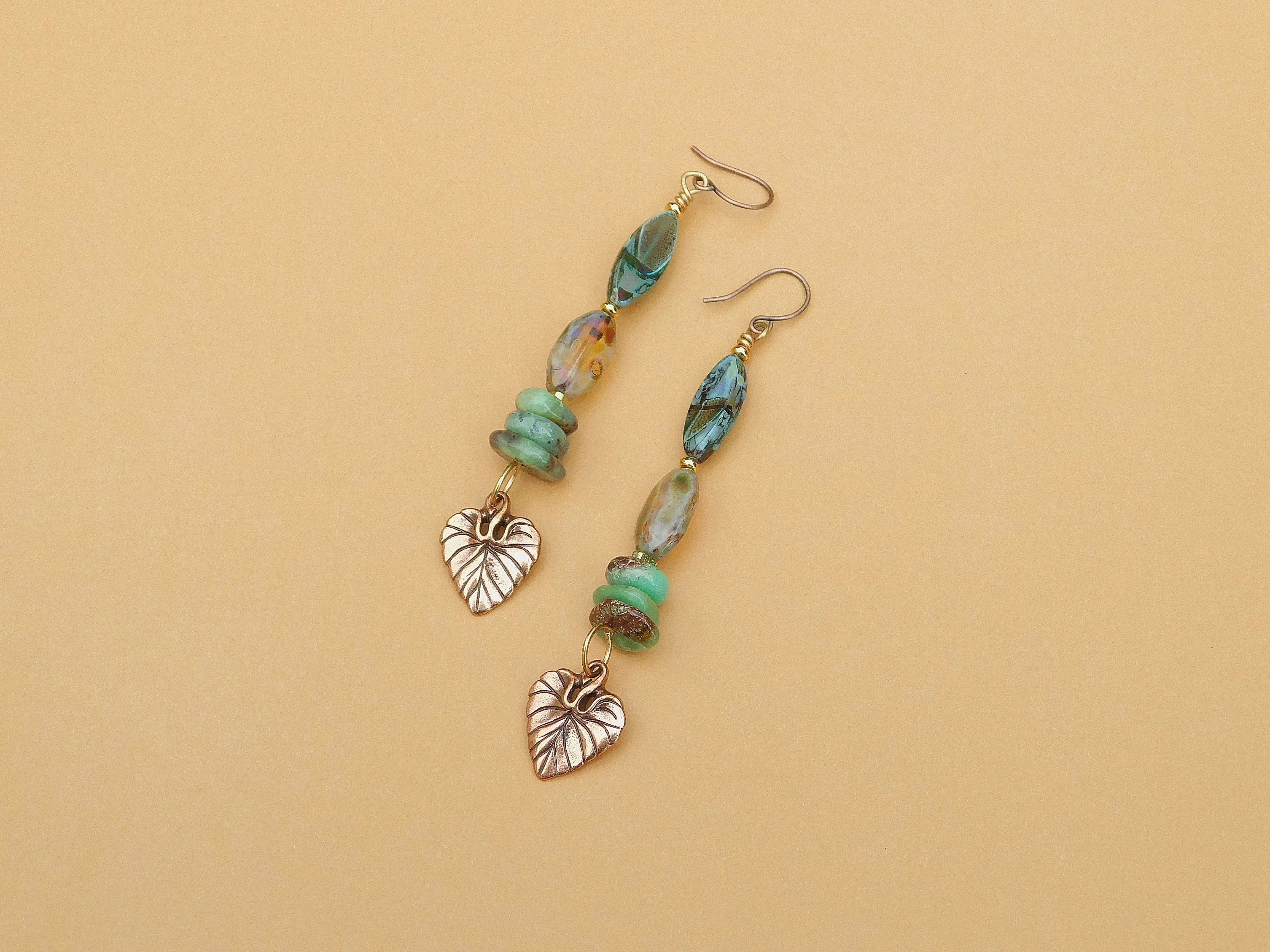 Picasso Czech and Chrysoprase Dangling Earrings