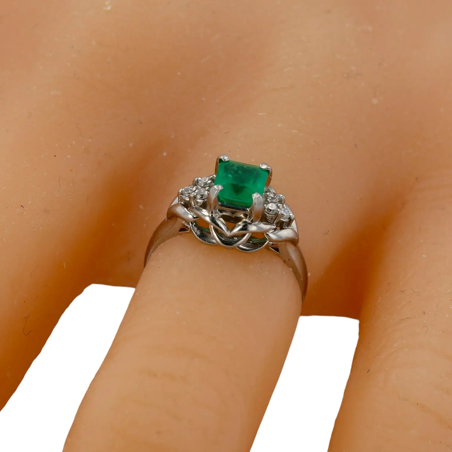 Platinum emerald and diamonds solitary engagement ring-26792