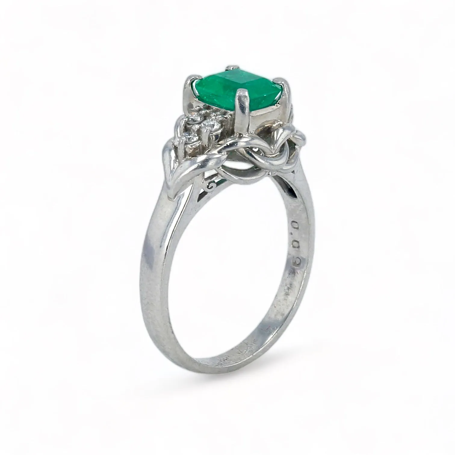 Platinum emerald and diamonds solitary engagement ring-26792