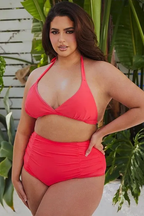 Plus Size Ruched Front High Waisted Bikini