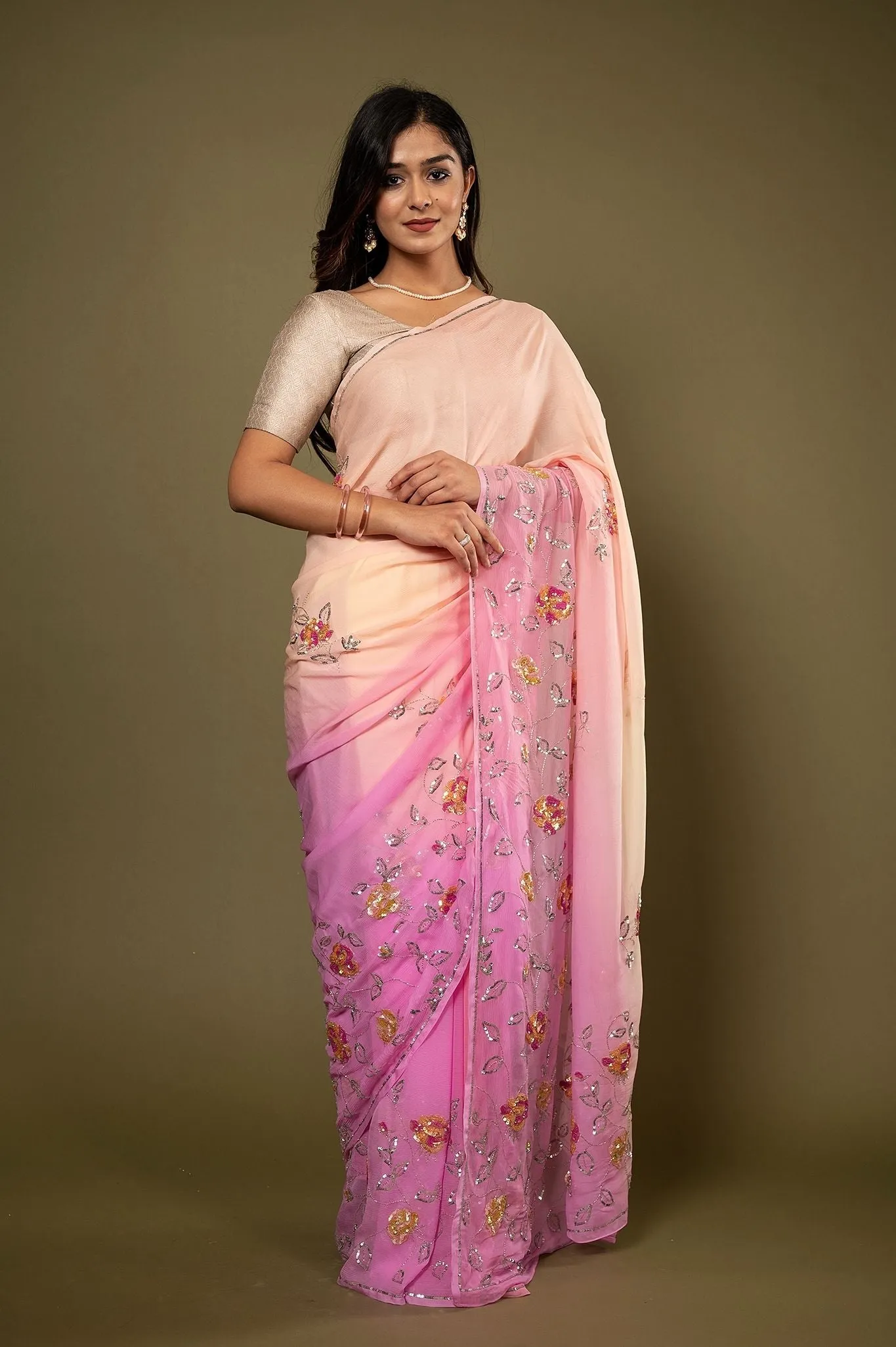 Pure Chiffon Multi Siquin Work Saree