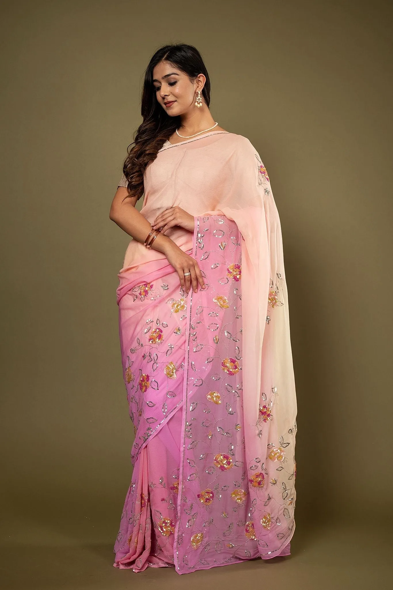 Pure Chiffon Multi Siquin Work Saree