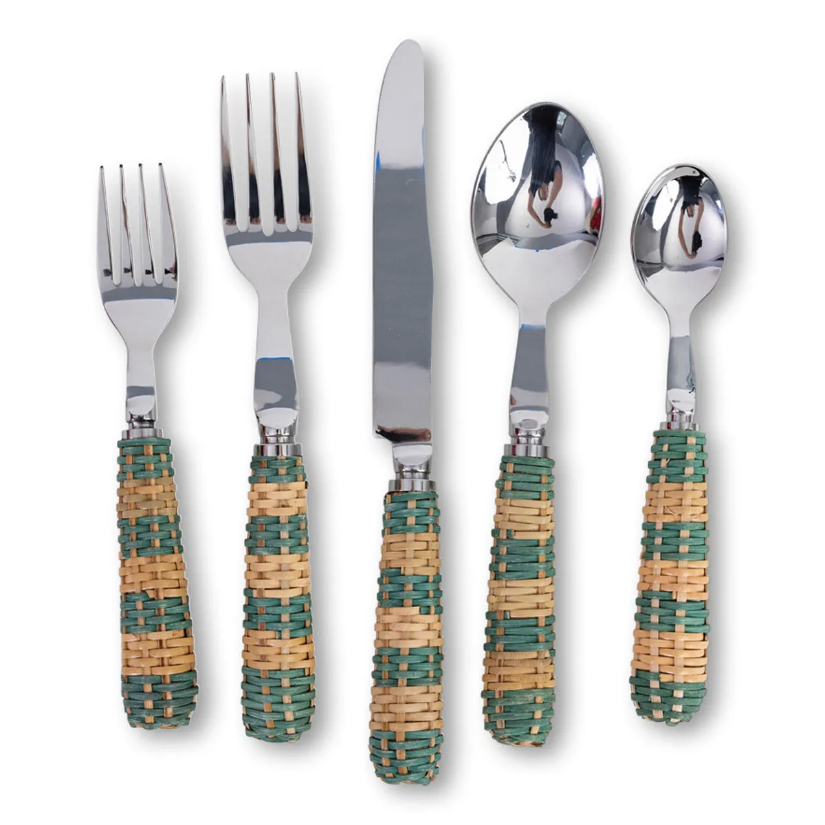 Rattan Cutlery S/5 - Green