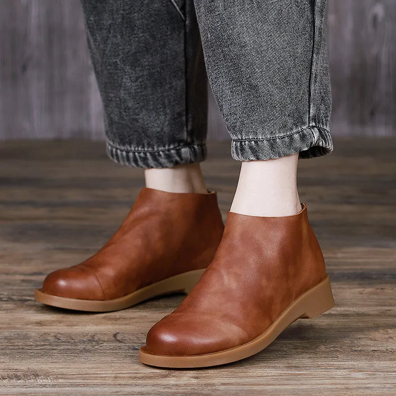 Retro Solid Leather Autumn Casual Ankle Boots