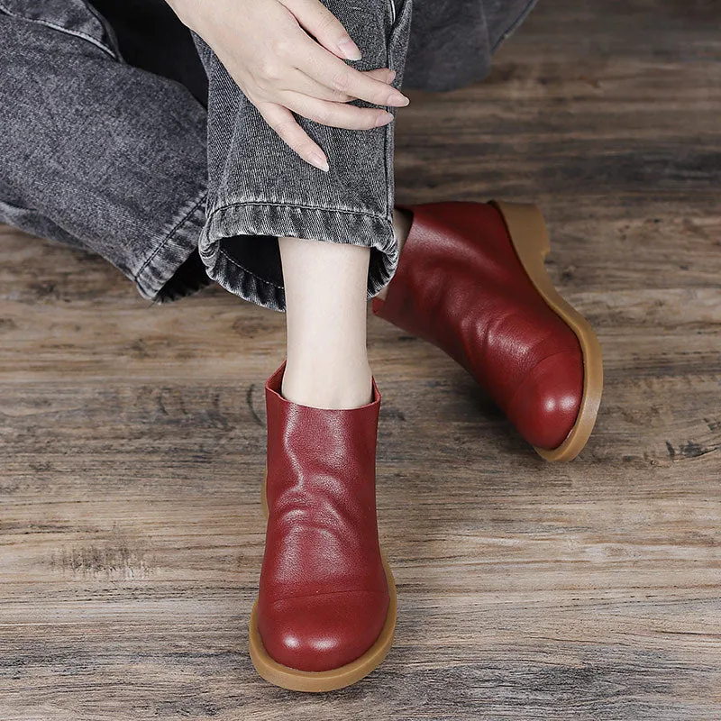 Retro Solid Leather Autumn Casual Ankle Boots