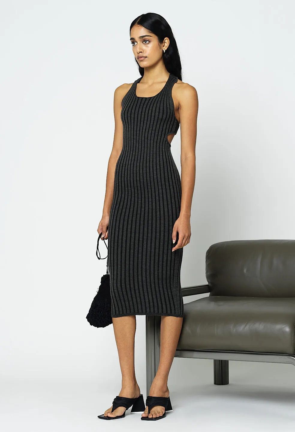 Reveal Silk Cashmere Rib Tank Dress / Storm X Black