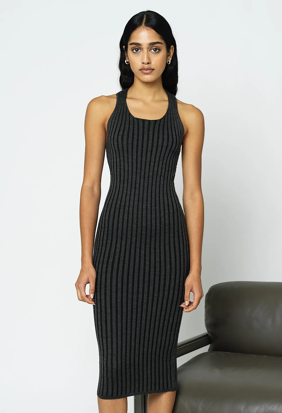 Reveal Silk Cashmere Rib Tank Dress / Storm X Black