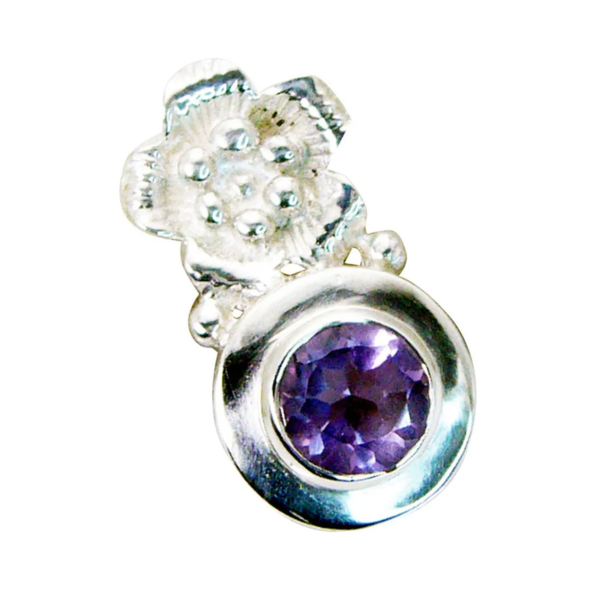 Riyo Appealing Gems Round Faceted Purple Amethyst Solid Silver Pendant Gift For Good Friday