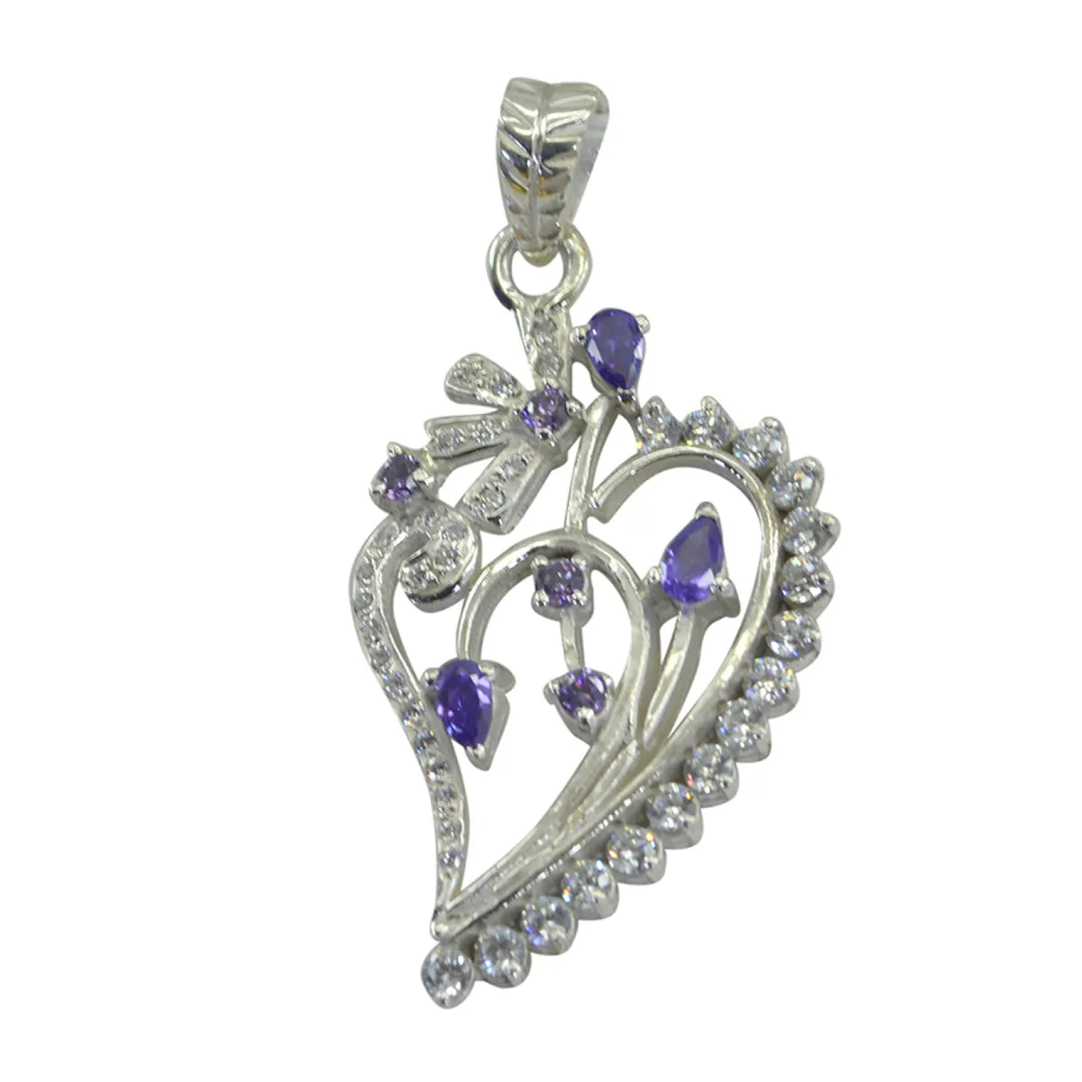 Riyo Comely Gems Multi Faceted Purple Amethyst Silver Pendant Gift For Engagement