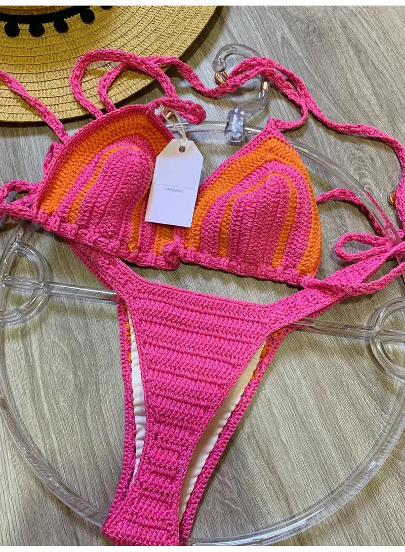 Rosa handgemachter Häkel-Bikini