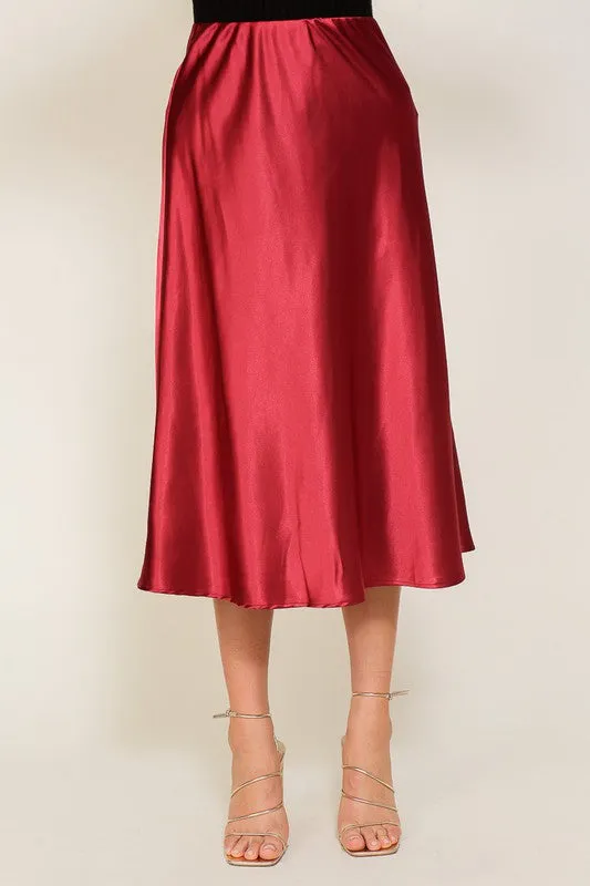 Satin Flare Midi Skirt