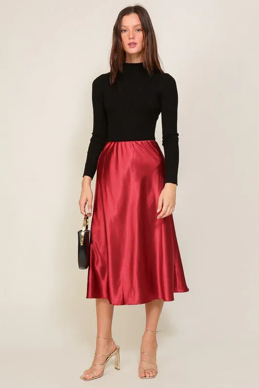 Satin Flare Midi Skirt