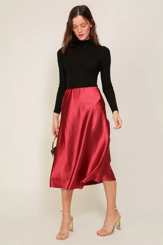 Satin Flare Midi Skirt