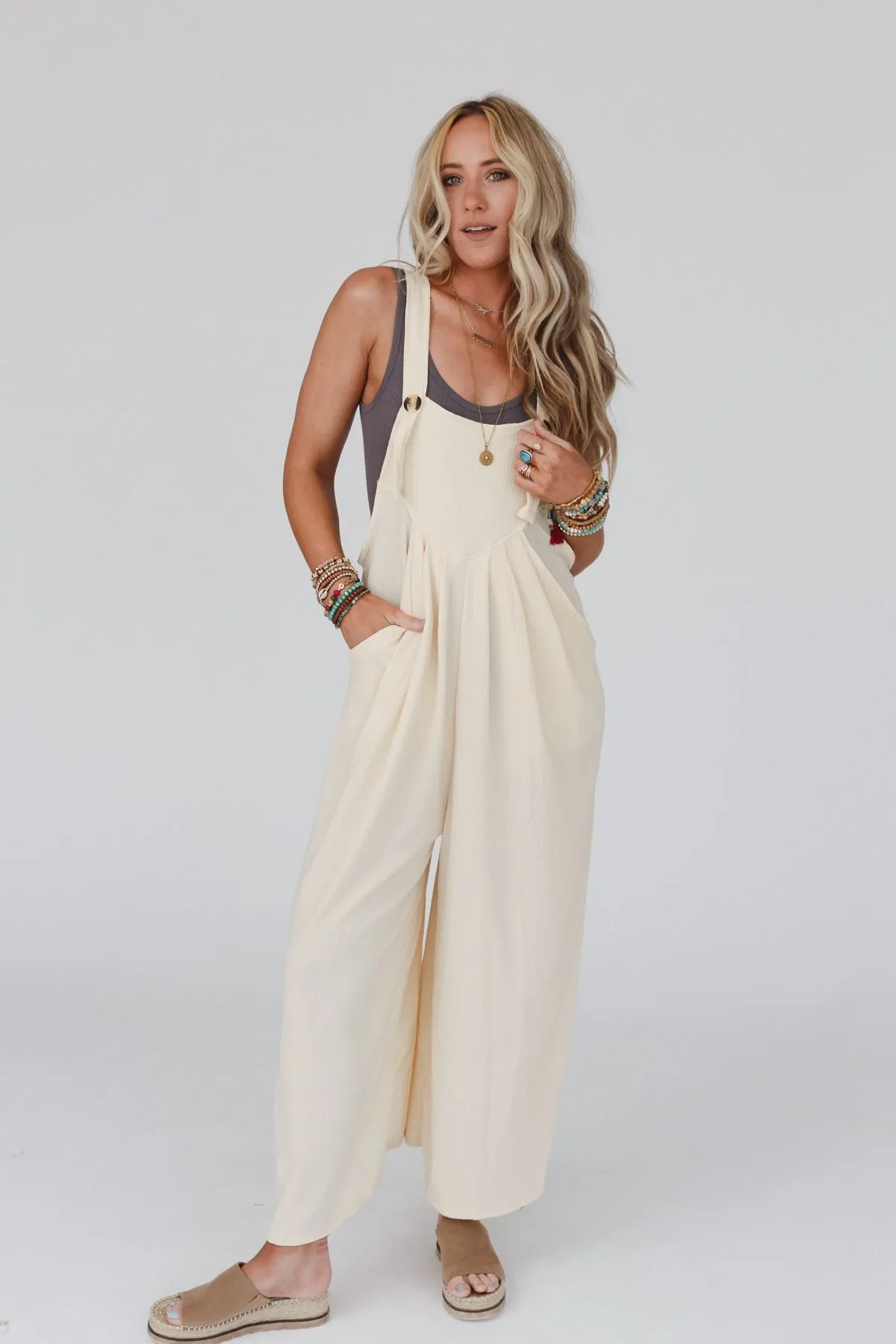 Serenity Wide Leg Jumpsuit - Cream