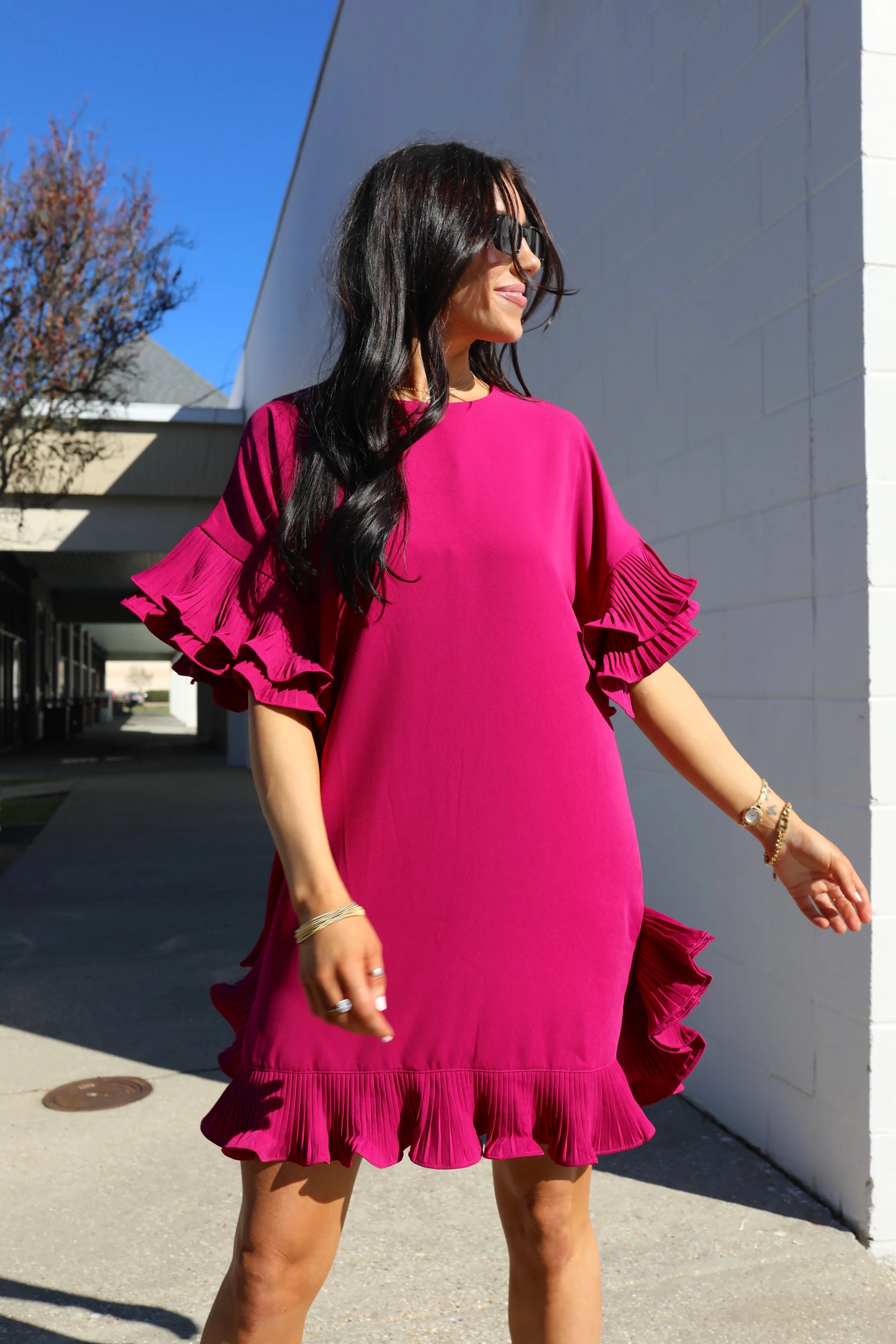 SIZE SMALL On The Boulevard Ruffle Dress