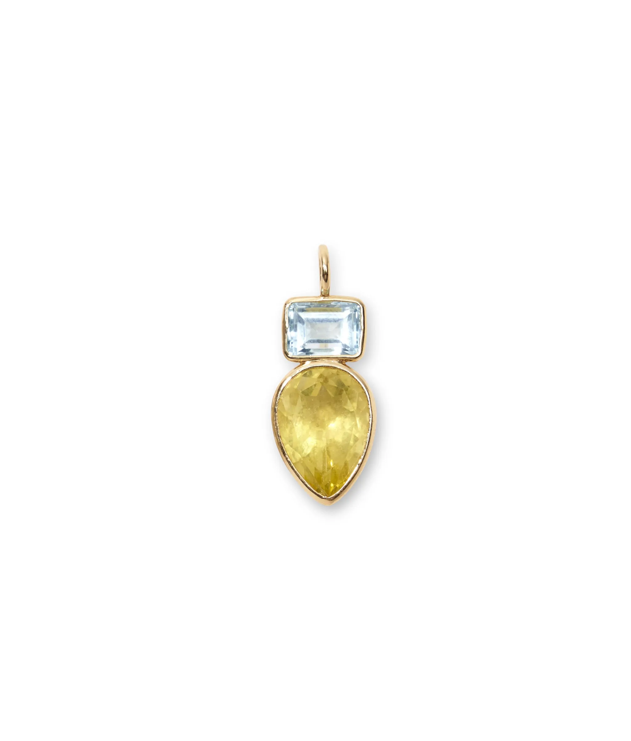 Sky Blue Topaz & Lemon Quartz Teardrop 14k Gold Necklace Charm