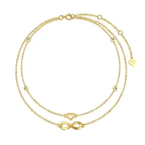 Solid 14K Gold Infinity Heart Anklet for Women Real Gold Layered Bead Anklet Bracelets Foot Bracelet Birthday Jewelry Gifts for Her