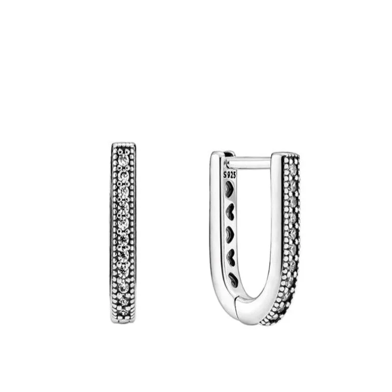 Sterling Clear Zircon Hoop Stud Earrings For Women