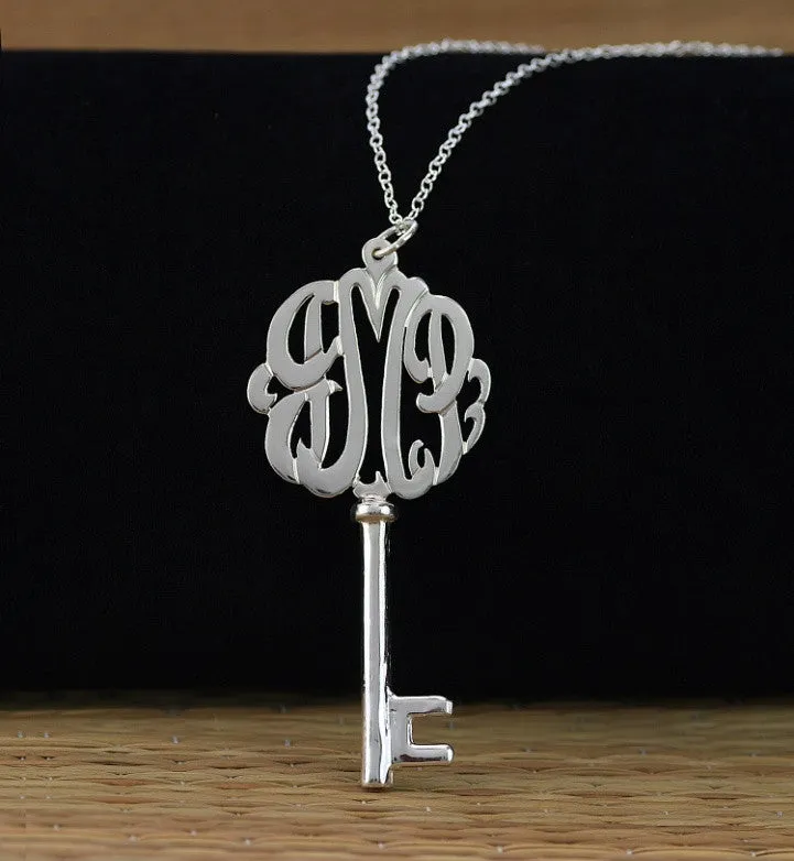 Sterling Silver Cutout Monogram Key Necklace