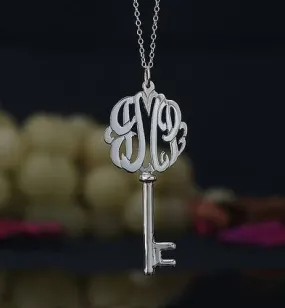 Sterling Silver Cutout Monogram Key Necklace