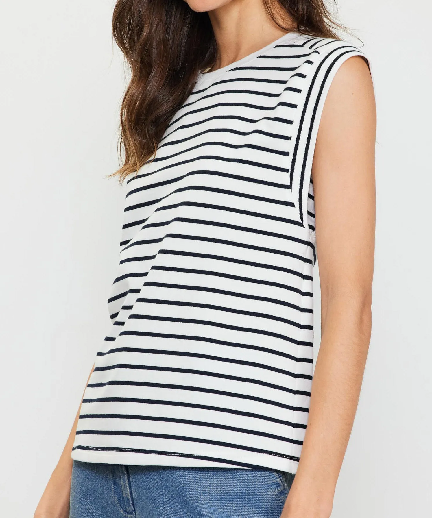 Striped Sleeveless Rib Top - White/Navy